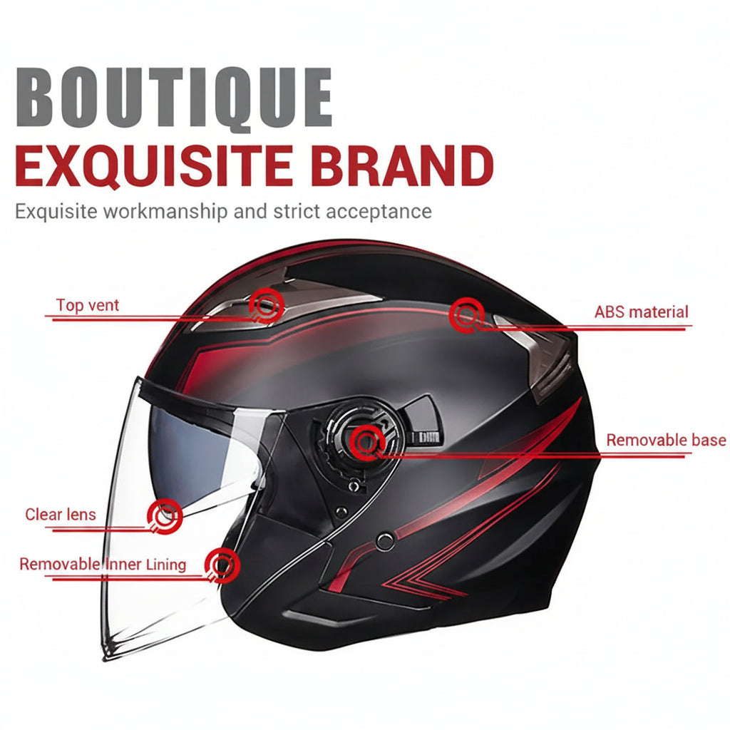🪖 Motorcycle Half Face Helmet – Dual Lens Open Face (DOT Certified, All-Season)