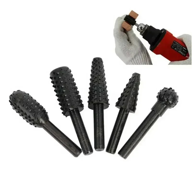 Drill Bit Set for Wood Carving, Drill Bit Grinder, Round Shank, Rotary Milling Cutter, 5Pcs, 1/4"