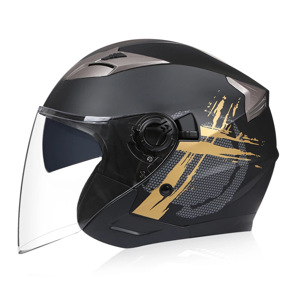 🪖 Motorcycle Half Face Helmet – Dual Lens Open Face (DOT Certified, All-Season)