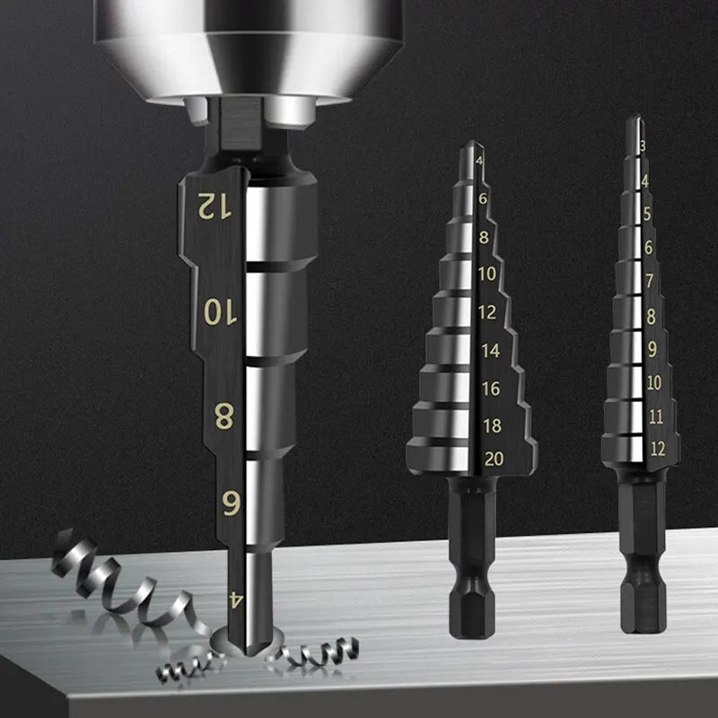 3PCS HSS Step Drill Bit Set (3–20mm) – Metal & Wood Drilling Tools