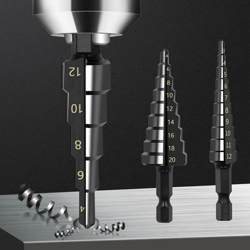 3PCS HSS Step Drill Bit Set (3–20mm) – Metal & Wood Drilling Tools