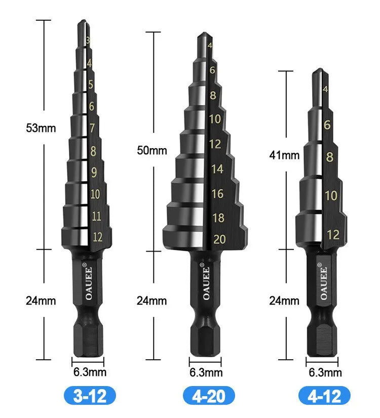 3PCS HSS Step Drill Bit Set (3–20mm) – Metal & Wood Drilling Tools