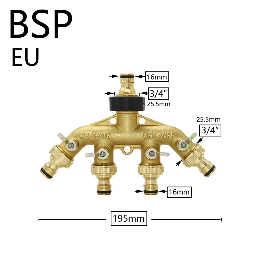 🚿 Solid Brass Garden Hose Splitter – 2-Way / 4-Way Water Control Valve