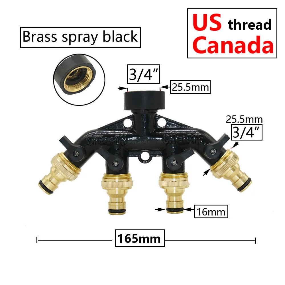 🚿 Solid Brass Garden Hose Splitter – 2-Way / 4-Way Water Control Valve