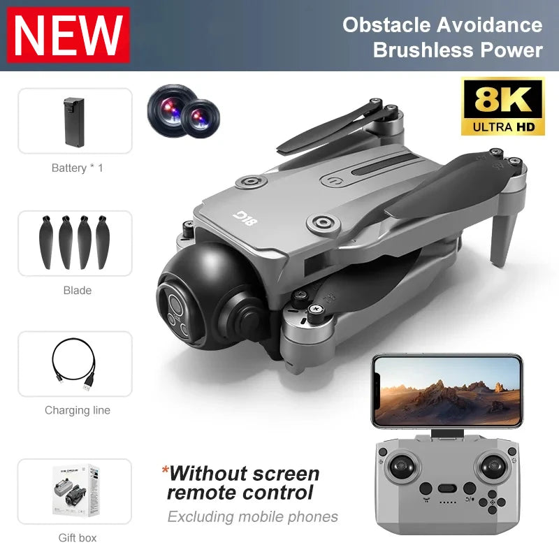 Drone 8K Aerial HD Dual-Camera Intelligent Obstacle Avoidance Brushless Power 5G WIFI Screen Remote Control GPS Drone Hot