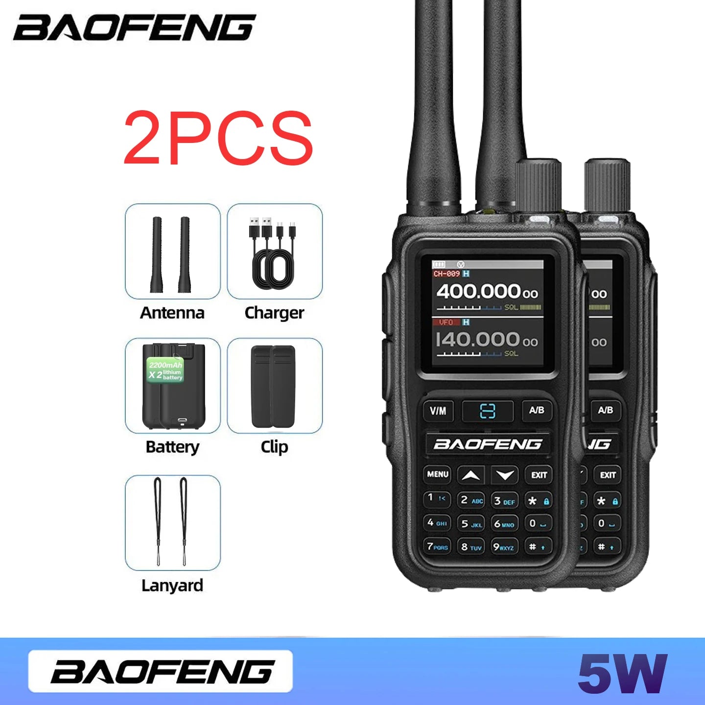 📡 Baofeng UV-5R Mini Bluetooth Dual Band Walkie Talkie (Type-C, 2200mAh)