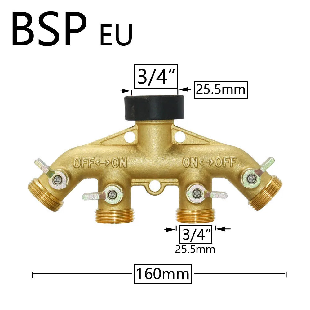 🚿 Solid Brass Garden Hose Splitter – 2-Way / 4-Way Water Control Valve