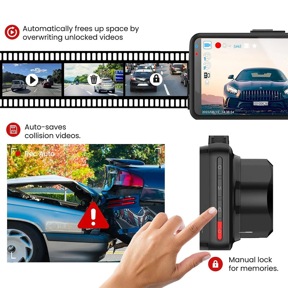 Acceo 4K+2.5K Dual Dash Cam – WiFi GPS Night Vision with Rear Camera