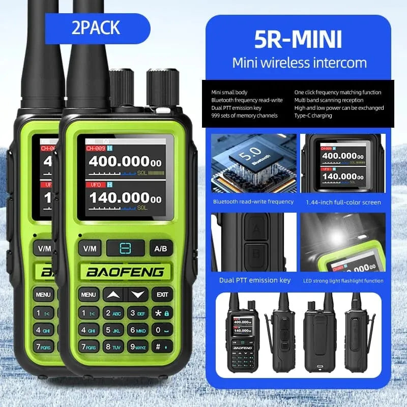 📡 Baofeng UV-5R Mini Bluetooth Dual Band Walkie Talkie (Type-C, 2200mAh)