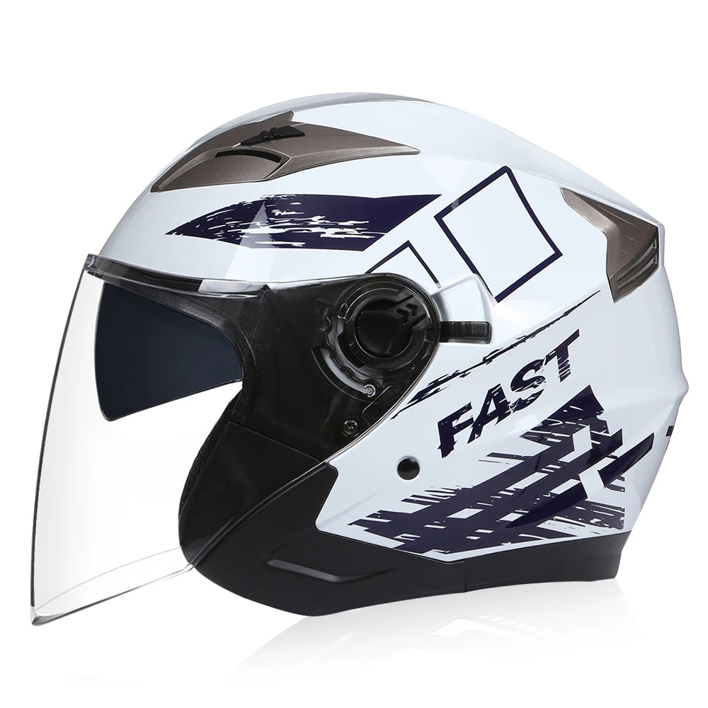 🪖 Motorcycle Half Face Helmet – Dual Lens Open Face (DOT Certified, All-Season)