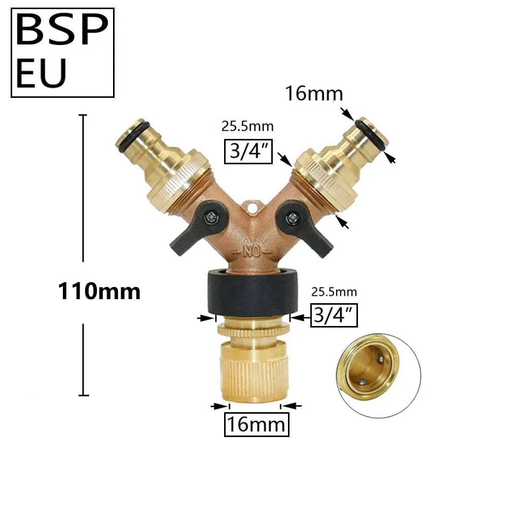 🚿 Solid Brass Garden Hose Splitter – 2-Way / 4-Way Water Control Valve
