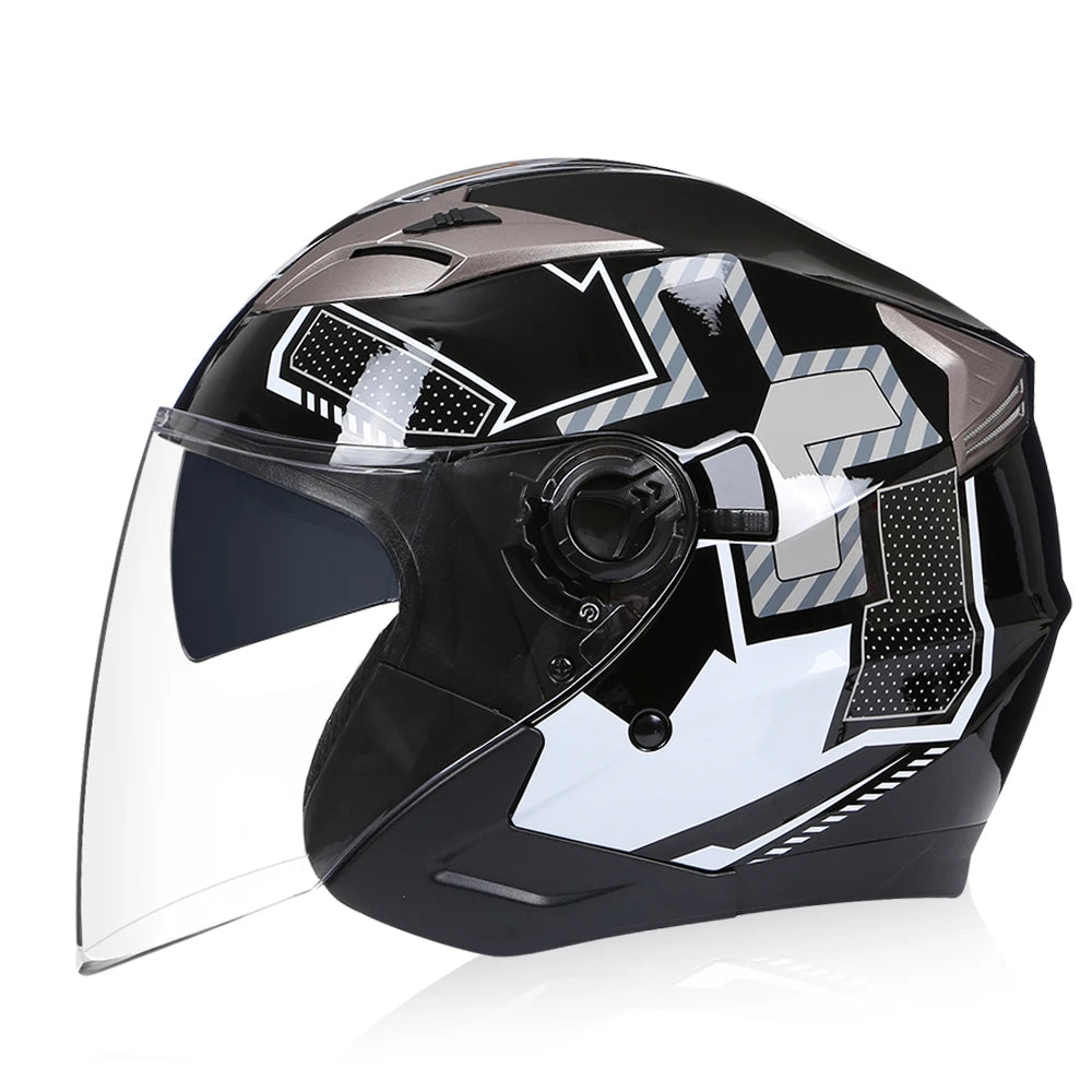 🪖 Motorcycle Half Face Helmet – Dual Lens Open Face (DOT Certified, All-Season)
