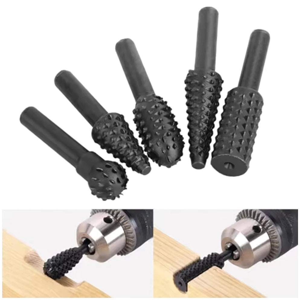 Drill Bit Set for Wood Carving, Drill Bit Grinder, Round Shank, Rotary Milling Cutter, 5Pcs, 1/4"