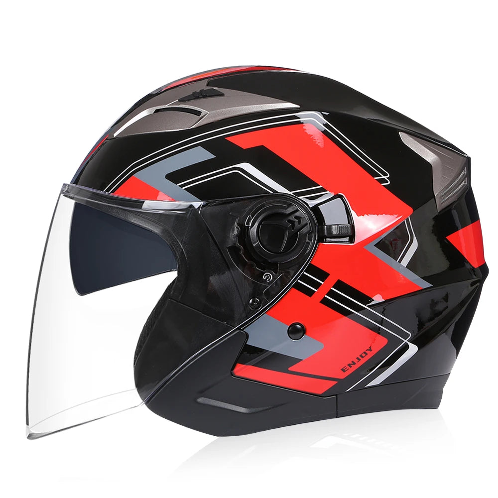 🪖 Motorcycle Half Face Helmet – Dual Lens Open Face (DOT Certified, All-Season)