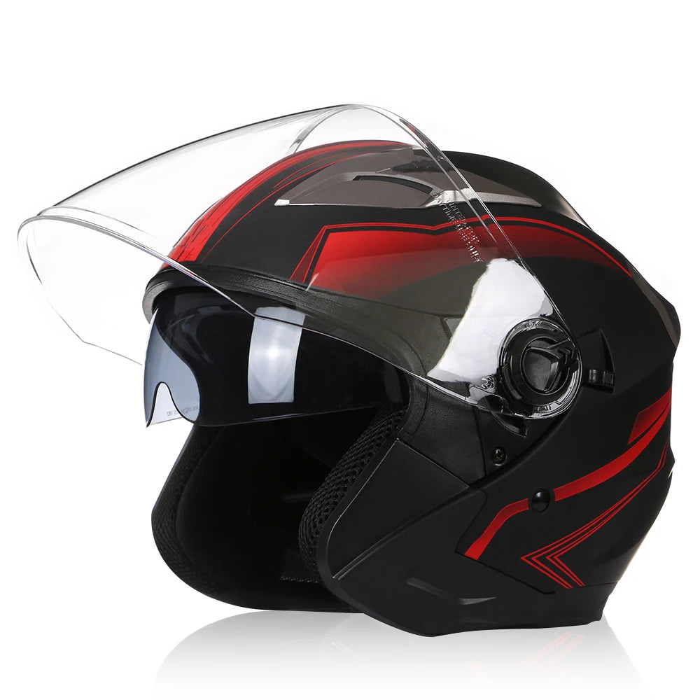 🪖 Motorcycle Half Face Helmet – Dual Lens Open Face (DOT Certified, All-Season)