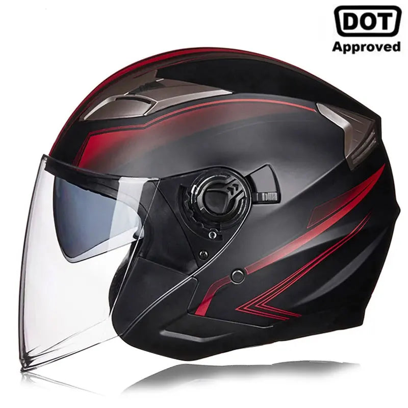 🪖 Motorcycle Half Face Helmet – Dual Lens Open Face (DOT Certified, All-Season)