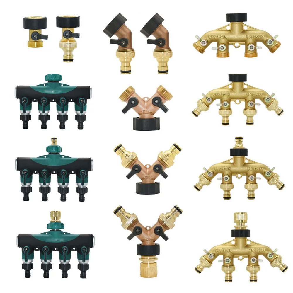 🚿 Solid Brass Garden Hose Splitter – 2-Way / 4-Way Water Control Valve