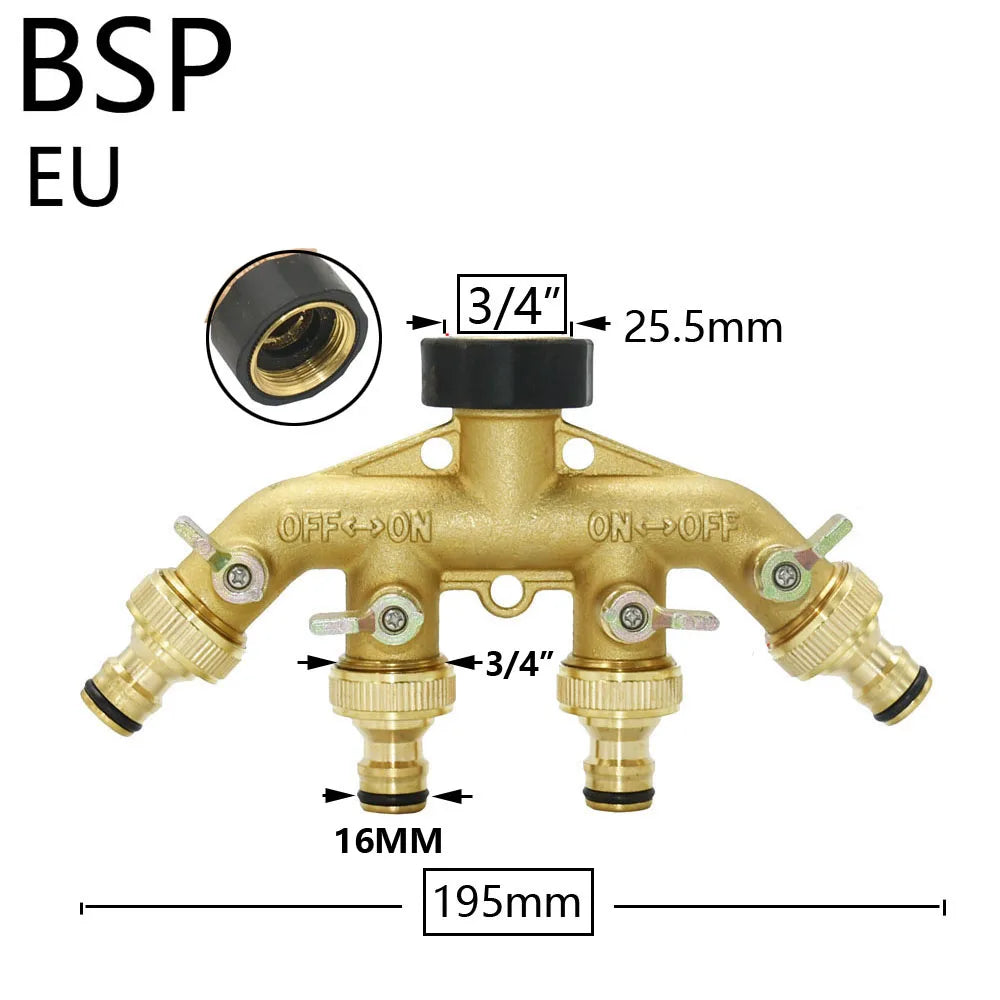 🚿 Solid Brass Garden Hose Splitter – 2-Way / 4-Way Water Control Valve
