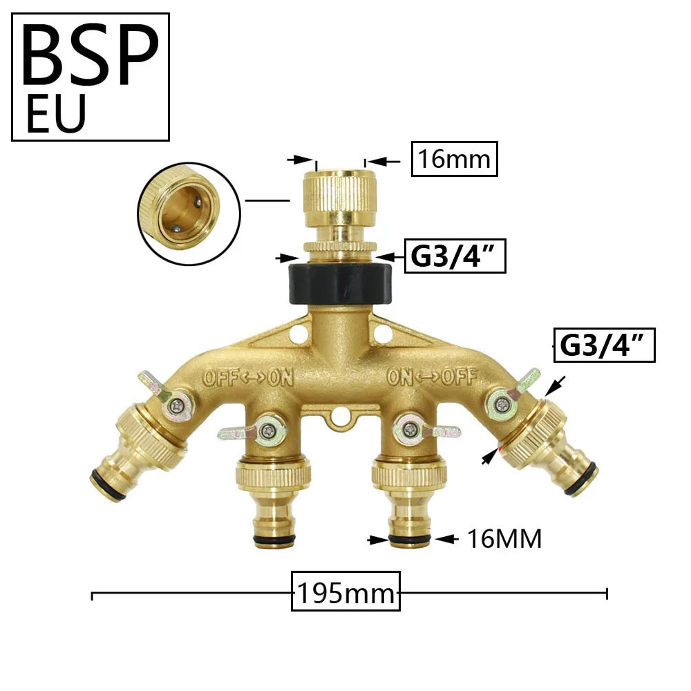🚿 Solid Brass Garden Hose Splitter – 2-Way / 4-Way Water Control Valve