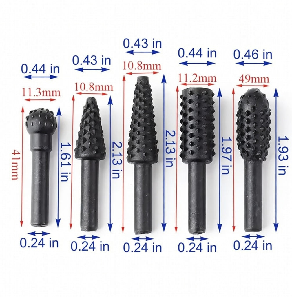 Drill Bit Set for Wood Carving, Drill Bit Grinder, Round Shank, Rotary Milling Cutter, 5Pcs, 1/4"