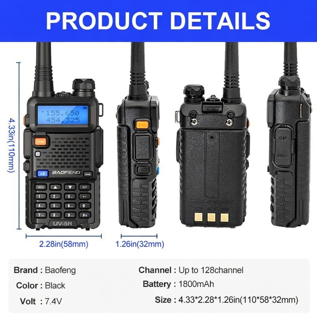 Baofeng UV-5R 5W Dual Band Handheld Walkie Talkie (Air Band Support)