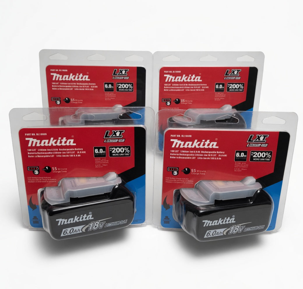 (4 packs) Makita LXT Lithium-Ion 18V 6.0Ah Batteries - High Capacity Professional Power Bundle